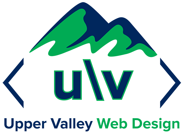 Upper Valley Web Design Logo. A mountain above < u \ v >